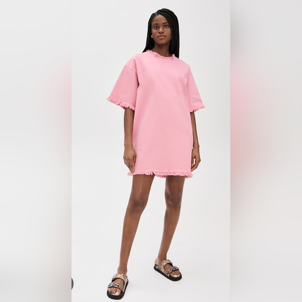 Marques Almeida Frayed Edge Denim Dress Pink Size M Medium